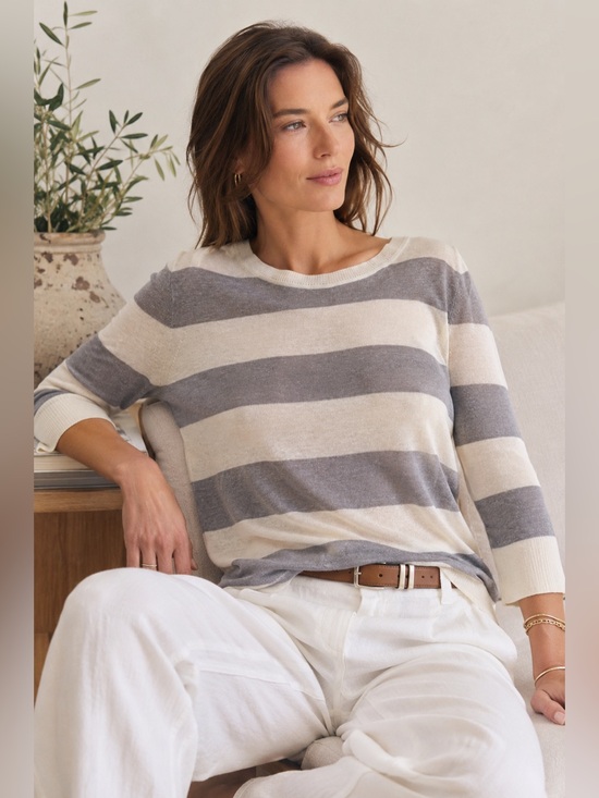 J. Crew Tops - J.Crew Silk Linen Stripe Sweater M Quiet Luxury Coastal Classic